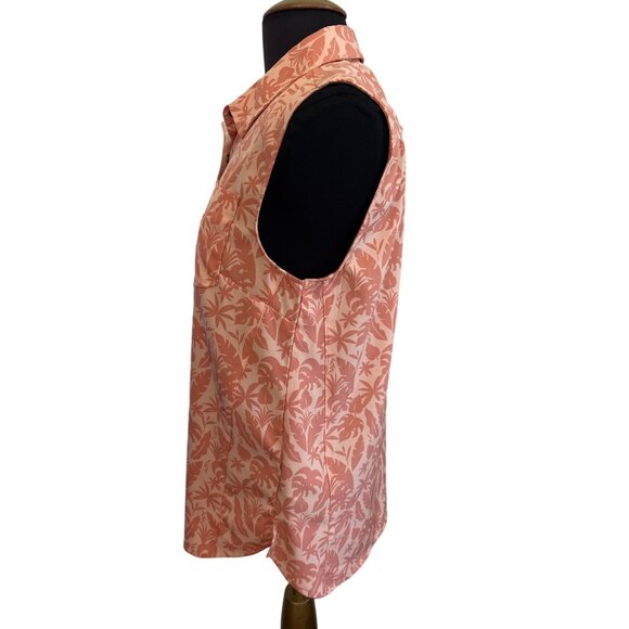 XCaster Outdoor Salmon Leaf Print Sleeveless Snap Front UPF Protection Top, Medi - Picture 2 of 9